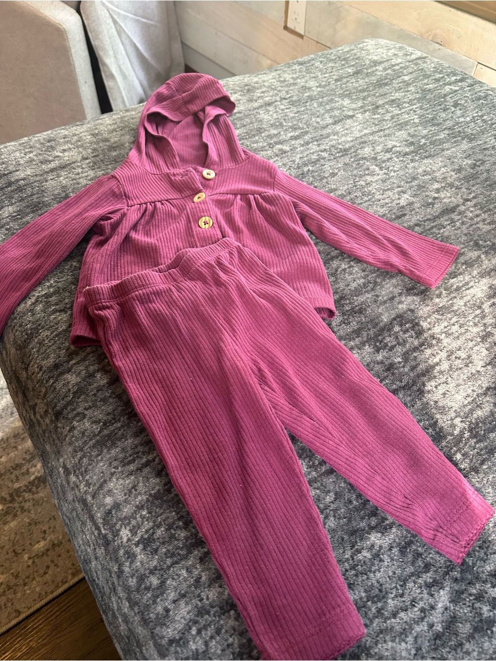 Carter's Ribbed Hooded Top & Jogger Set - Berry Pink size 9 months